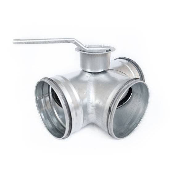 Bypassklappe für Wickelfalzrohr – T-Stück mit Umschaltfunktion – verzinkter Stahl, luftdicht mit Doppellippendichtung Ø150