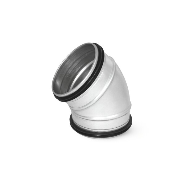 Bogen 45° gepresst, verzinkt, kurz, mit Lippendichtung, DN100–200 mm