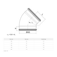 Bogen 45° gepresst, verzinkt, kurz, mit Lippendichtung, DN100–200 mm Ø125