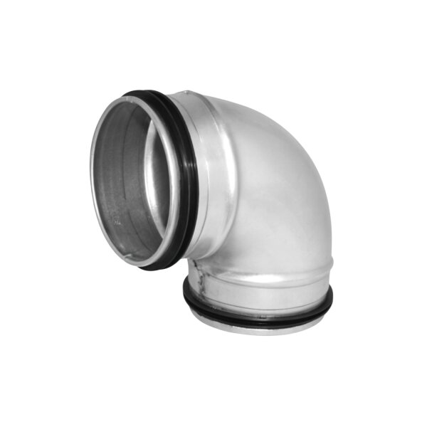 Bogen 90° gepresst, verzinkt, kurz, mit Lippendichtung, DN80–200 mm Ø200