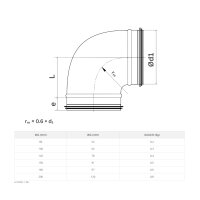Bogen 90° gepresst, verzinkt, kurz, mit Lippendichtung, DN80–200 mm Ø200