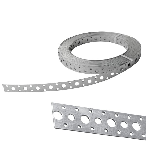 Lochband für Lüftungskanäle – perforiertes Montageband aus verzinktem Stahl 10-15m 17-06-10 (10m)