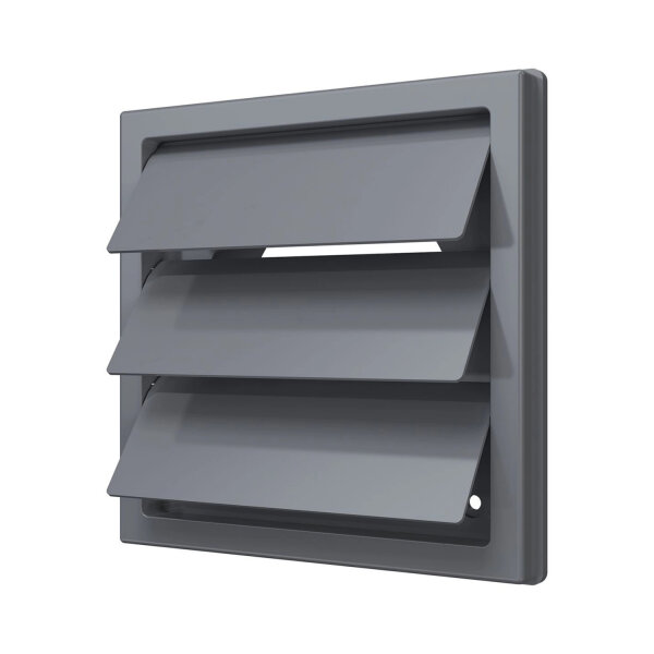 Lüftungsgitter 150x150 mm mit Schwerkraftlamellen für Ø 100 mm aus ASA-Kunststoff in Grau