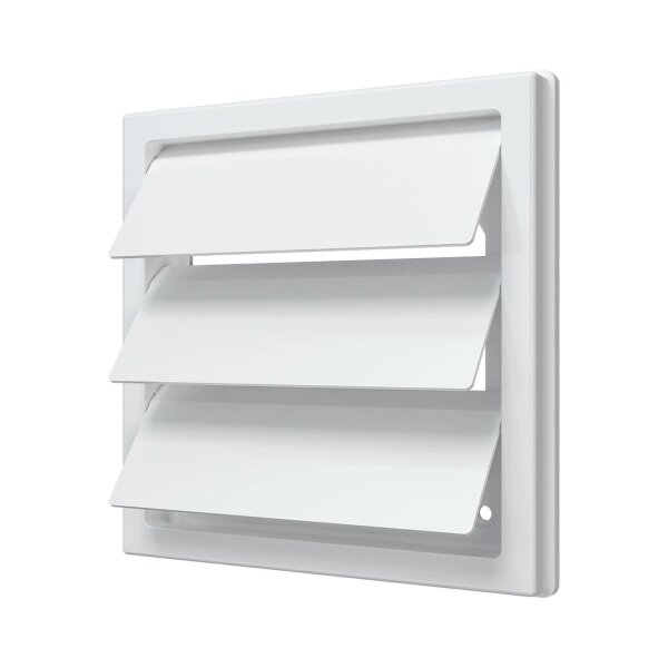 Lüftungsgitter 150x150 mm mit Schwerkraftlamellen für Ø 125 mm aus ASA-Kunststoff in Weiß