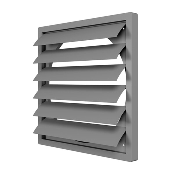 Lüftungsgitter 360x360 mm mit Schwerkraftlamellen für Ø 315 mm aus ASA-Kunststoff in Grau