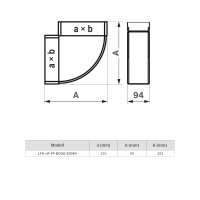 Flachkanal Bogen 90° 220x90 mm Kunststoff – Horizontaler Lüftungskanal Winkel