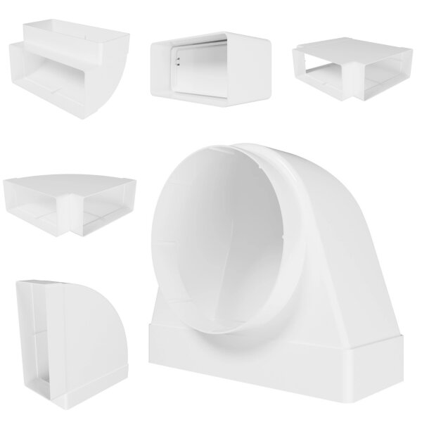 Flachkanal Zubehör 220x90 mm – Adapter, Bögen, Verbinder, T-Stücke und Halter