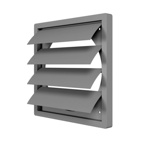 Lüftungsgitter 242x242 mm mit Schwerkraftlamellen für Ø 200 mm aus ASA-Kunststoff in Grau