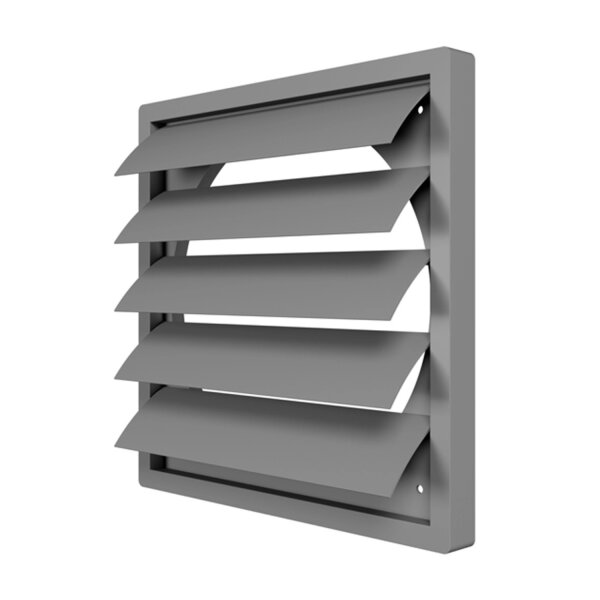 Lüftungsgitter 294x294 mm mit Schwerkraftlamellen für Ø 250 mm aus ASA-Kunststoff in Grau
