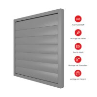 Lüftungsgitter 410x410 mm mit Schwerkraftlamellen für Ø 355 mm aus ASA-Kunststoff in Grau