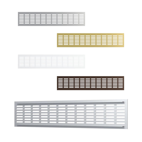 Lüftungsgitter Aluminium 480x80 / 480x100 mm für Sockelleiste – Möbelgitter in verschiedenen Farben