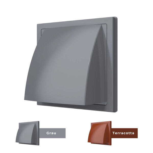 Zu- und Ablufthaube DN100 mit Rückstauklappe – Außenhaube aus ASA Kunststoff Grau oder Terracotta