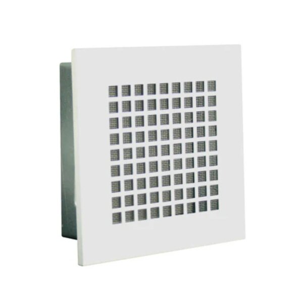 Marley Lüftungsgitter aus Metall mit Einbaurahmen und Fliegengaze – weiß, quadratisch