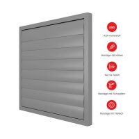 Lüftungsgitter 456x456 mm mit Schwerkraftlamellen für Ø 400 mm aus ASA-Kunststoff in Grau
