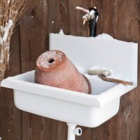 Marley Ausgussbecken Compact 550 x 383 x 450 mm Weiß mit Spritzschutz und Ablagefläche – Wandbecken / Werkstattbecken aus Kunststoff