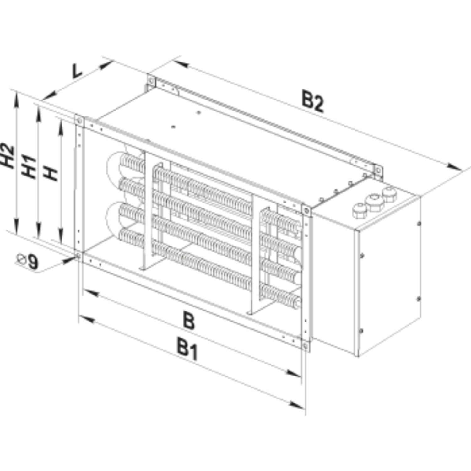 VENTS Elektro-Kanalheizregister NK Abmessungen